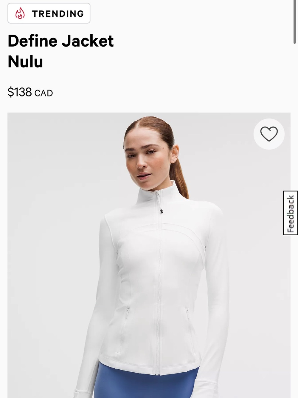 White Lululemon Define Jacket Size 8